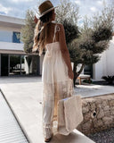 MQTIME  -  Lace Maxi Dress Strapless Hollow Out Embroidery White Dress Mujer Open Back Summer Vacation Dress A-line Lace Robes