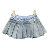 MQTIME  -  Retro Patchwork Contrasting Denim Pleated Skirt Short Skirt For Female Niche, Fake Two-Piece Skirt