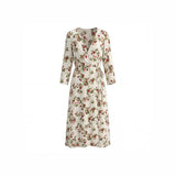  MQTIME  -  2026 Spring and Summer New Holiday Style Printing V-neck Lace-up Waist Dress