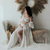  MQTIME  -  Off-the Shoulder Lace Maternity Dresses For Photo Shoot Short Sleeve Pregnancy Photography Props