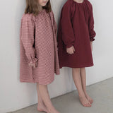  MQTIME  -  Spring New Cotton Red Plaid Dress For Girls Cute Double Gauze Long-Sleeved Nightgown Baby Girl Loose Homewear Dresses