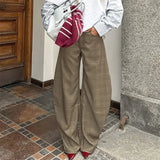  MQTIME  -  Fashion Loose Plaid Pants Women High Waist Zipper Pocket Wide Leg Trousers Female 2026 Spring New Lady Casual Pant Streetwear