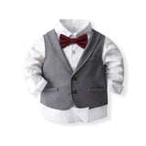 MQTIME  -  4Pcs Boys Birthday Party Gentleman Suit Child Long Sleeve Solid Color Outfit Spring Autumn Toddler Formal Set Kids Clothes