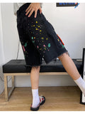 MQTIME  -   Knitted Floral Denim Short Pants Female Summer New Loose Casual Pants Tassel Design Vintage Fashion Short Para Mujeres