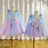 MQTIME  -  Luxury Sky Blue Baby Flower Girl Dresses Beaded Arab Pearls Princess Kids Gown for Birthday Wedding Evening Party J072