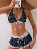 MQTIME  -  New Spring Summer Two Piece Suits Sexy Sportswear for Women Fashion Vintage Sleeveless 3 Piece Set Dot Backless