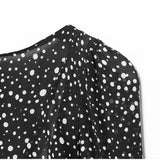 MQTIME  -  Casual Black Polka Dot Printed Mini Vestido Women Round Neck Long Sleeve Pleated A-line High Waist Dresses Lady Street Wear