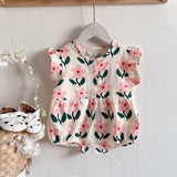 MQTIME  -  Summer Fashion Newborn Flower Fly Sleeve Bodysuit Cotton Cute Boy Girl Infant Floral Print Loose Onesie Baby Casual Clothes