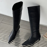 MQTIME  -  Women Knee High Boot Luxury French Style Slouch Boots Fashion Pointed Tip High Heeled Boots for Woman Designer Shoes Botas Mujer