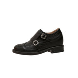 MQTIME  -  Women's Shoes Blok Carving Double Buckle with Velvet Inner Small Leather Shoes Women's Spring and Autumn