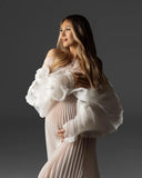 MQTIME  -  New Off White Pleated Maxi Dresses for Photoshoot Maternity Photoshoot Dress Formal Evening Gown Baby Shower Dress YEWEN