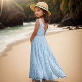 MQTIME  -  Big Size Princess Girls Cotton Lace Party Long Dress Baby Kids Flower Girl Wedding Birthday Children Clothing For 2-14 Years