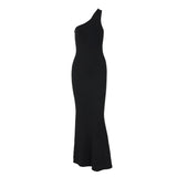  MQTIME  -  Elegant One Shoulder Black Cut Out Maxi Dress Sleeveless Outfits Women Clothes Sexy Backless Club Party Dresses