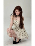 MQTIME  -  Summer Arrival Women Sweet Two Piece Set French Style Polka Dot Waist Pleated Blouse High Waist Short Skirt Fashion Outfit