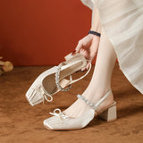 MQTIME  -  Fashion New Autumn High Heels Women's Summer Thick Heel Single Shoes Square Head Butterfly Women's Shoes