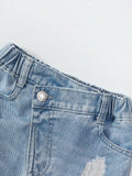 MQTIME  -  Girls Casual Style Sleeveless Top with Distressed Denim Skirt Set - Trendy Outfit for Kids