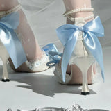 MQTIME  -  White Blue High Heels for Women Party Shoes Wedding Heels Y2K Shoes Bow Pearl Shoes for Women Elegant Women's Heeled Shoes