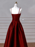 MQTIME  -  Burgundy Evening Dress Satin Prom Dress Spaghetti Lace-up/Zipper Back as you choose Party Dress