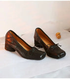 MQTIME  -  Fashion Square toe Bowknot Soft Leather Women Pumps Spring Summer Ballet Style Thick High heels Casual Chunky Loafer Shoes
