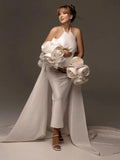 MQTIME  -  Beautiful Ivory Halter Long Maternity Dress To Photoshoots With Flower Bicep Cape Jacket 2 Pieces Formal Women Dress