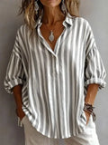 MQTIME  -  spring Summer New Fashion Lapel Long-sleeved Pullover Shirt Casual Printed Striped Loose Women's Versatile Comfortable Shirt