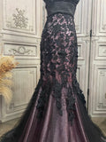 MQTIME  -  Vintage Black Purple Evening Dresses Embroidery Lace Applique Floor Length Sleeveless Gothic Fishtail Mermaid Wedding Gown