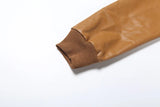  MQTIME  -  Fashion Retro Lapel Short Leather Jacket Women Full Sleeve Zipper Pocket Cropped Jackets Lady Daily Highstreet Outerwear