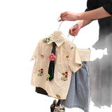 MQTIME  -  Boys' Suit Spring and Summer New Children's Clothes Boys' Baby Sunflower Tie Shirt Jeans Five Minute Pants Two Sets