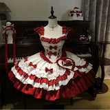 MQTIME  -  Red and White Strawberry Ballet Style Lolita Bow Princess Dress Young Girls Birthday Lolita Tutu Dress Flower Girls Party Dress