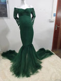  MQTIME  -  Long Sleeve Maternity Dresses for Photo Shoot Sexy Off Shoulder Lace Pregnancy Maxi Gown Dresses Pregnant Women Photography Prop