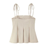 MQTIME  -  Women Fashion Brown Backless Bow Lace Up Side Zipper Camis Vintage Thin Straps Square Collar Female Chic Lady Tops