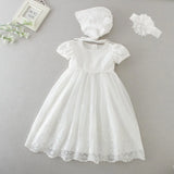 MQTIME  -  White Infant Dress for Baptism Baby Girls Lace Dresses with hat Kids Clothes Christening Birthday Outfits 3-24 Month