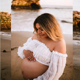 MQTIME  -  Bohemian Photoshoot Pregnancy DressOne Shoulder Pleated Chiffon Elegant Two Piece Dress Set Maternity Dresses for Baby Showers