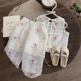 MQTIME  -  Fashion Baby Girl Princess Floral Cotton Clothes Set Vest+Pant 2PCS Infant Toddler Child Flower Clothing Set Baby Clothes 1-7Y