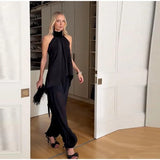  MQTIME  -  Elegant Black Satin Halter Vests For Women 2026 New Scarf Neck Backless Sleeveless Tank Female High Street Chic Lady Party Tops