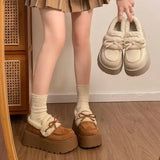 MQTIME  -  Women Thick Sole Cotton Shoes Winter Retro White Fleece Lined Ankle Boots Women's Warm Platform Slip On Cotton Shoes
