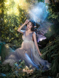 MQTIME  -   Women Photography Props Champange Mesh V-neck Fairy Elegant Maternity Dresses Perspective Pregnancy Dress for Studio Shooting