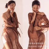 MQTIME  -  Women Photography Props Vintage Elegant Maternity Dresses Long Sleeves Pregnancy Dress Studio Shooting Photoshoot Clothing