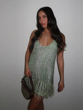  MQTIME  -  Fashion Sequin Tassel Mini Dress For Women Sleeveless O-neck Feather Female Dresses Summer Elegant Beach Female Ball Gown