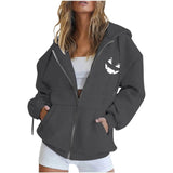 MQTIME  -  Women Zipper Hoodies Spring Autumn Fashion Print Sweatshirts Loose Tops Hip Hop Harajuku Jackets Female Casual Outerwear