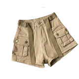MQTIME  -  Y2K Green High Waist Cargo Denim Shorts Women with Belt Pocket Bodycon Summer Streetwear Hot Pants