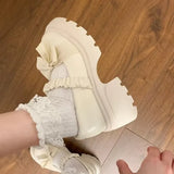MQTIME  -  Chunky Platform High Heels Pumps Women Summer Leather Bow  Mary Jane Shoes Woman Thick Heeled Off White Black Lolita Shoes