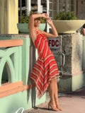 MQTIME  -  Fashion Striped Halter Dress Women Elegant Sleeveless Backless Irregular Hem Midi Dresses Summer Lady Vacation Robes