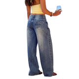 MQTIME  -  new retro washed heart-shaped back pocket wide leg jeans fashionable loose fit spicy girl jeans for women