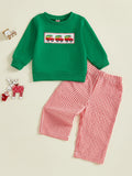 MQTIME  -  Baby Girl Christmas Outfit Reindeer Applique Ruffle Sleeve Top and Red Plaid Pants 2 Piece Set for Toddler Infant