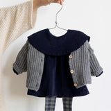  MQTIME  -  100% Cotton Corduroy Retro Autumn Girls Dress New Children's Big Doll Collar Back Buttons Loose Long-Sleeved Dresses