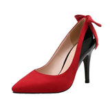MQTIME  -  Bow Pointed Toe High Heel Pumps Suede Patent Leather Women Shoes