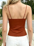 MQTIME  -  French Temperament V Neck Spaghetti Strap Sleeveless Slim Lace Patchwork Camis
