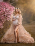 MQTIME  -  Maternity Dresses for Photo Shoot Front Slit Baby Shower For Women Ruffles Vestidos De Gala Illusion Pregnancy Dress