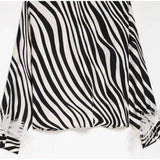 MQTIME  -  Fashion Minimal Zebra Print Leisure Blouse Classic V Neck Fluffy White Feather Cuffs Top Women Autumn City Casual Walk Blouse